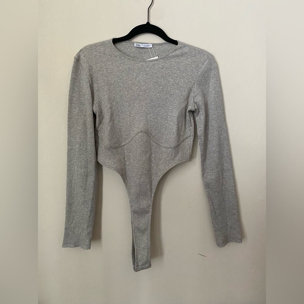 NWT Zara Gray Hi Cut Bustier Bodysuit